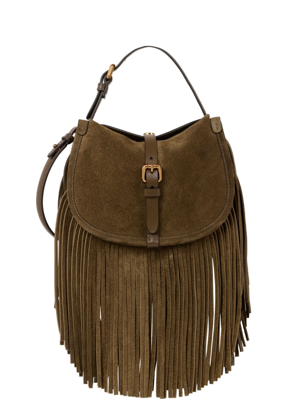 ETRO Borsa a spalla Pony Small verde in suede con frange
