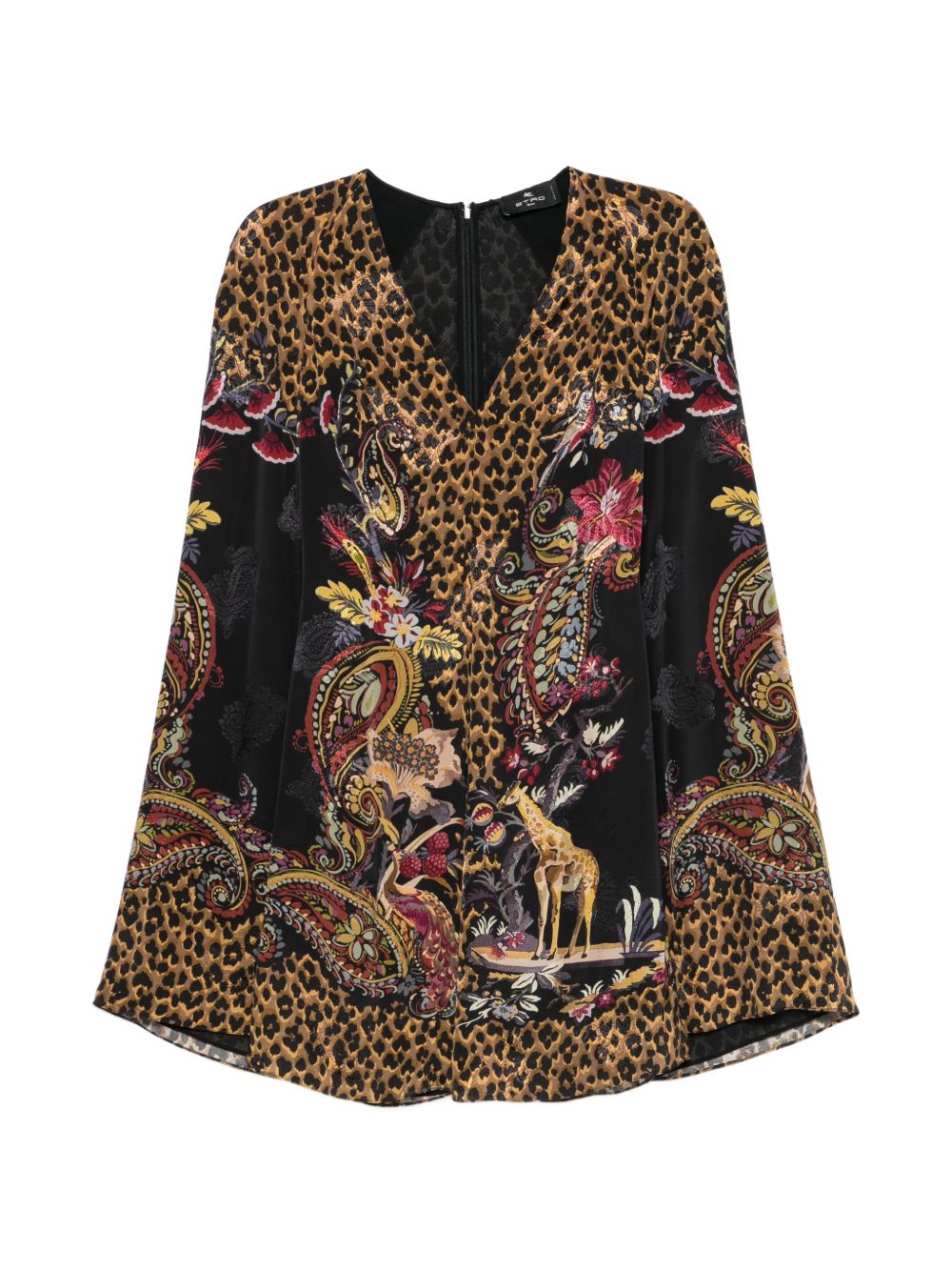 ETRO Abito corto fantasia con scollo a V e maniche lunghe aperte