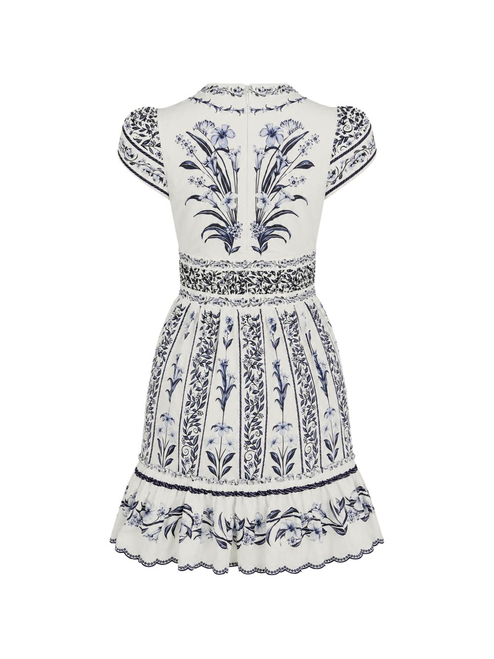 FARM RIO Abito midi bianco con scollo a V e fantasia floreale blu
