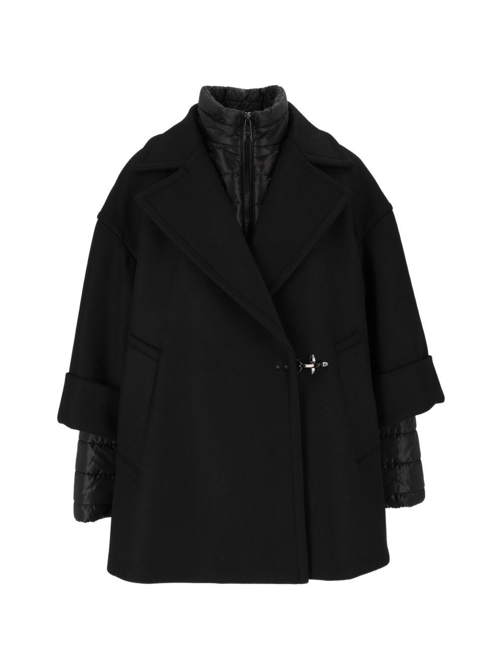 FAY Cappotto mantella blu in lana con piumino integrato