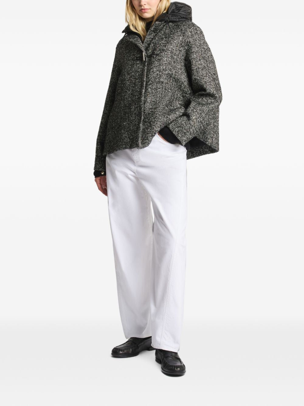 FAY Cappotto corto grigio in misto lana con cappuccio trapuntato