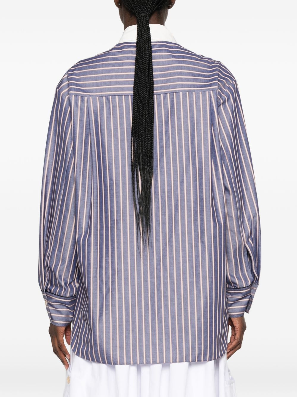 FORTE FORTE Camicia a righe bianche e viola con colletto bianco con strass