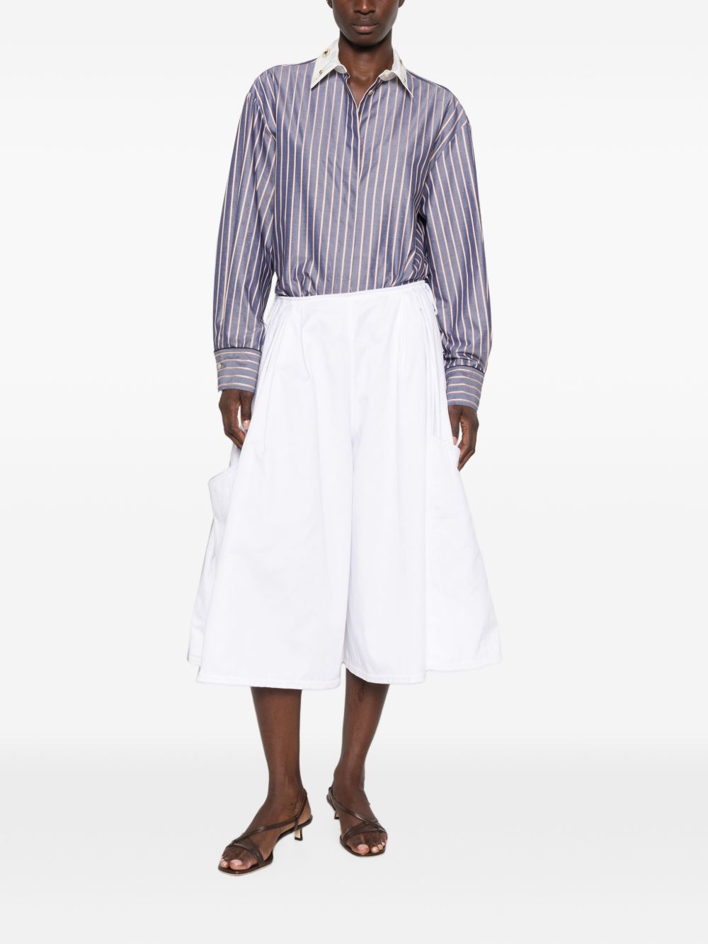 FORTE FORTE Camicia a righe bianche e viola con colletto bianco con strass
