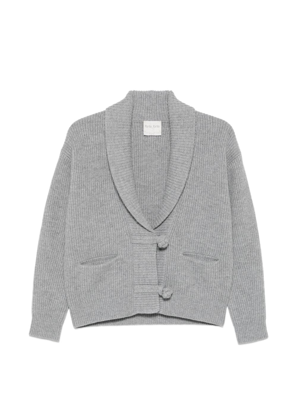 FORTE FORTE Cardigan grigio in morbida lana con scollo a V e collo morbido