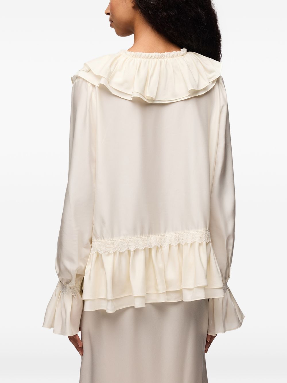 GANNI Blusa Egret in Viscosa e Seta