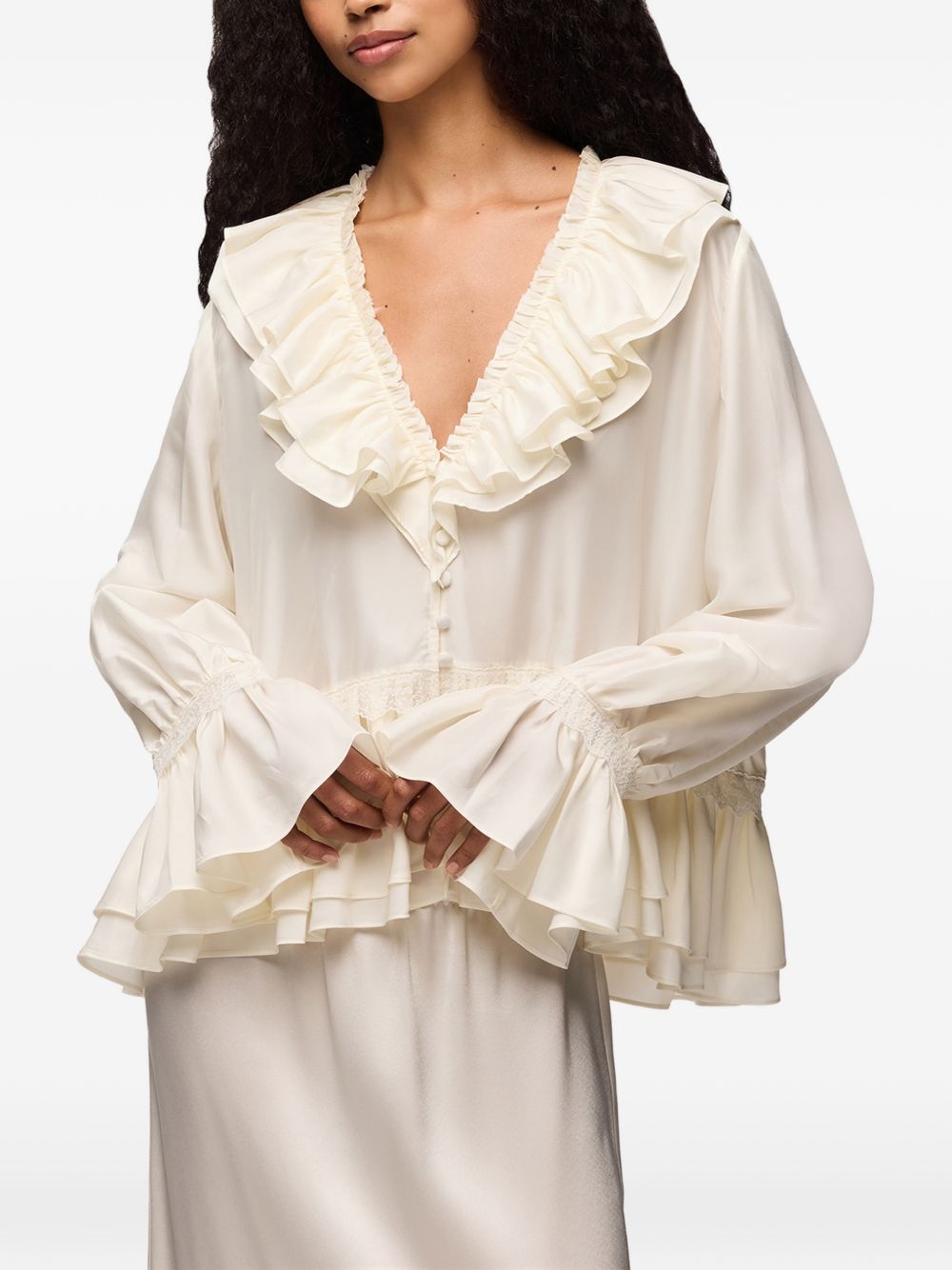 GANNI Blusa Egret in Viscosa e Seta