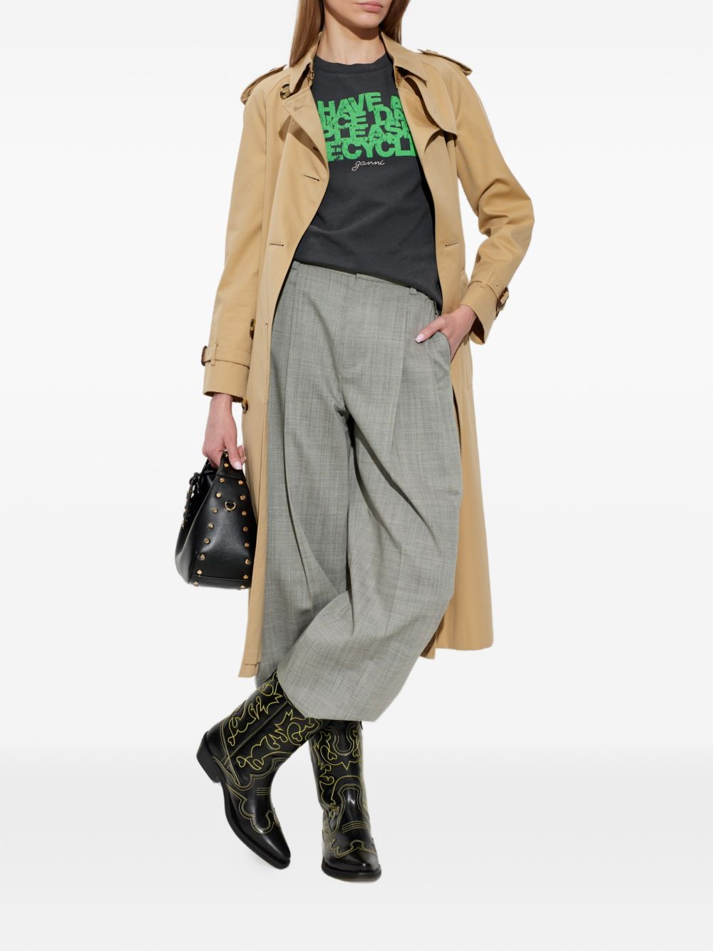 GANNI T-shirt in cotone nero con stampa grafica