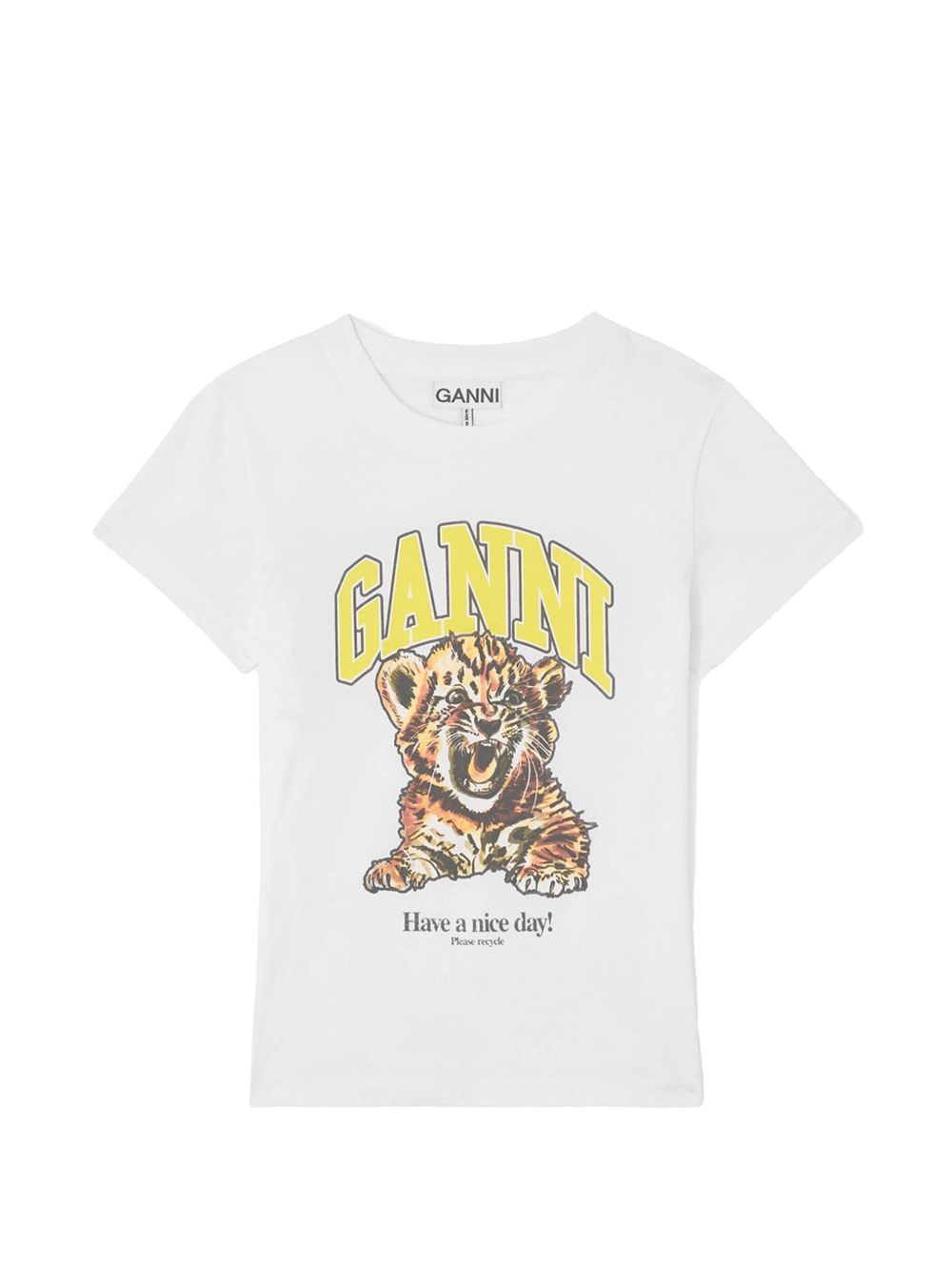 GANNI T-shirt bianca con stampa e logo girocollo