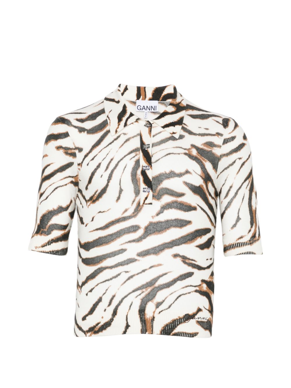 GANNI Polo con stampa zebra e logo in cotone biologico