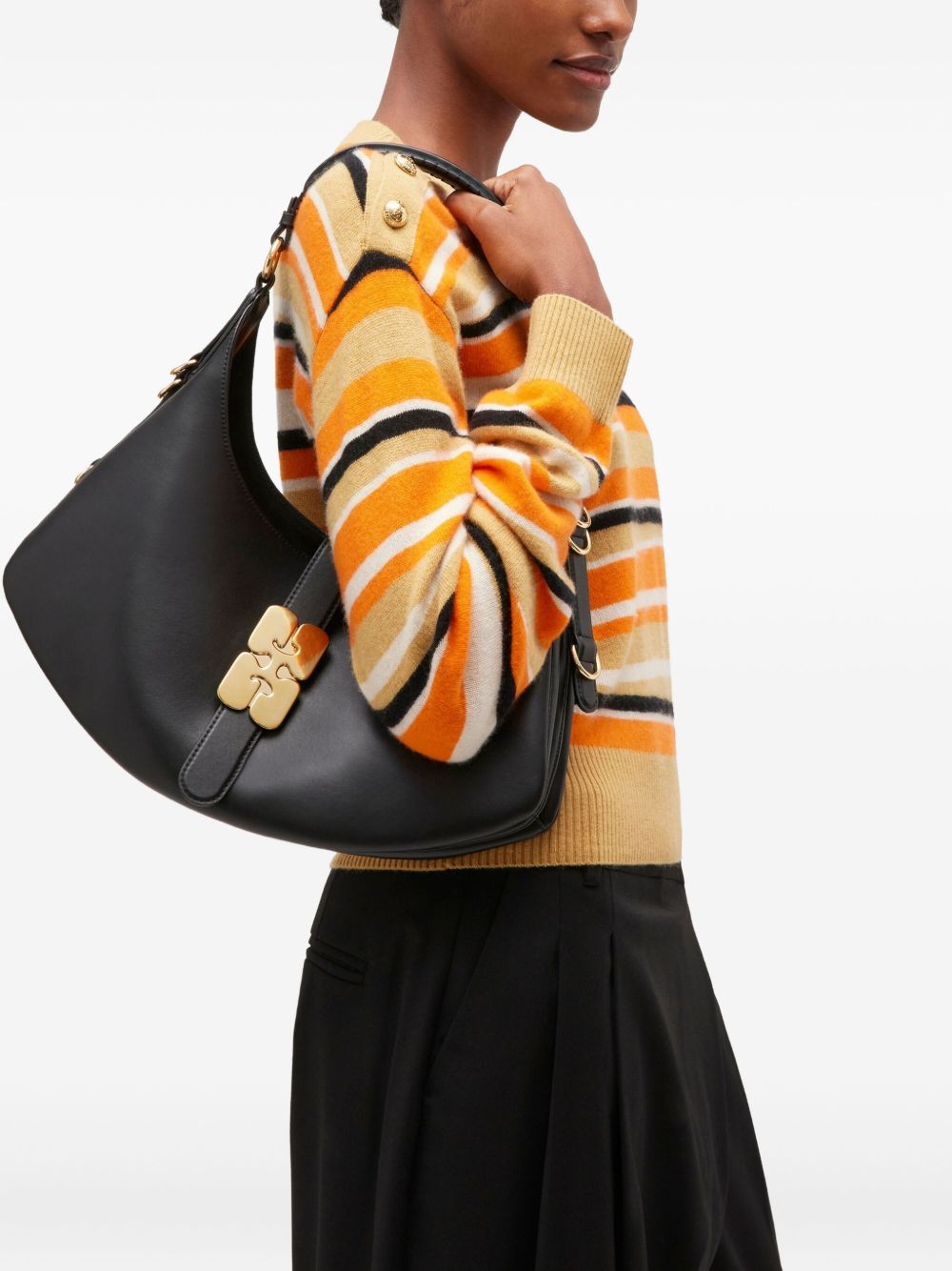 GANNI Borsa a spalla Small Kat nera in pelle riciclata