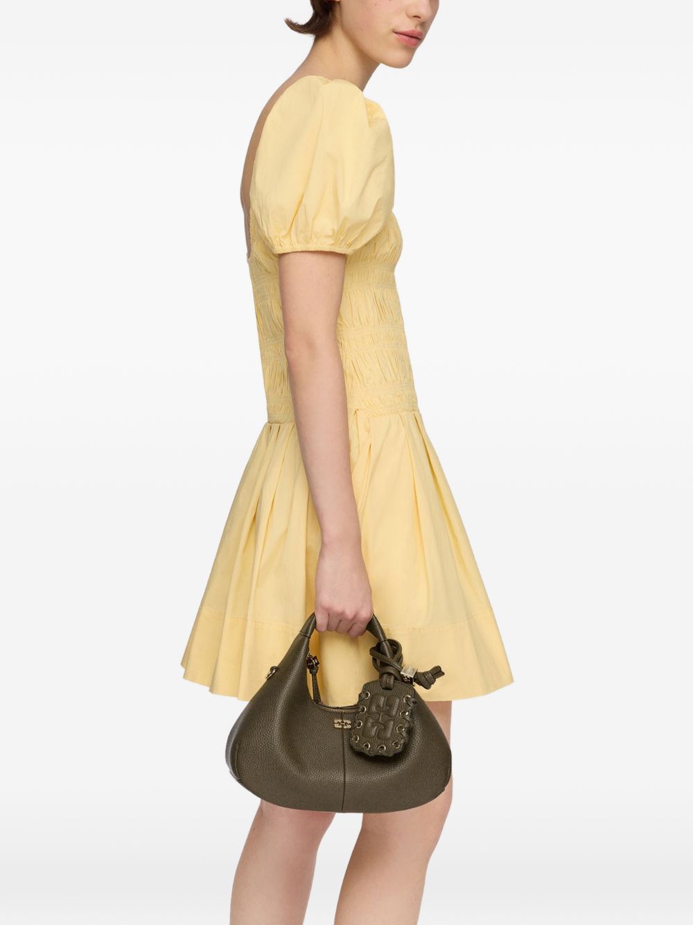 GANNI Borsa Hobo Mini in pelle vegana verde militare con logo