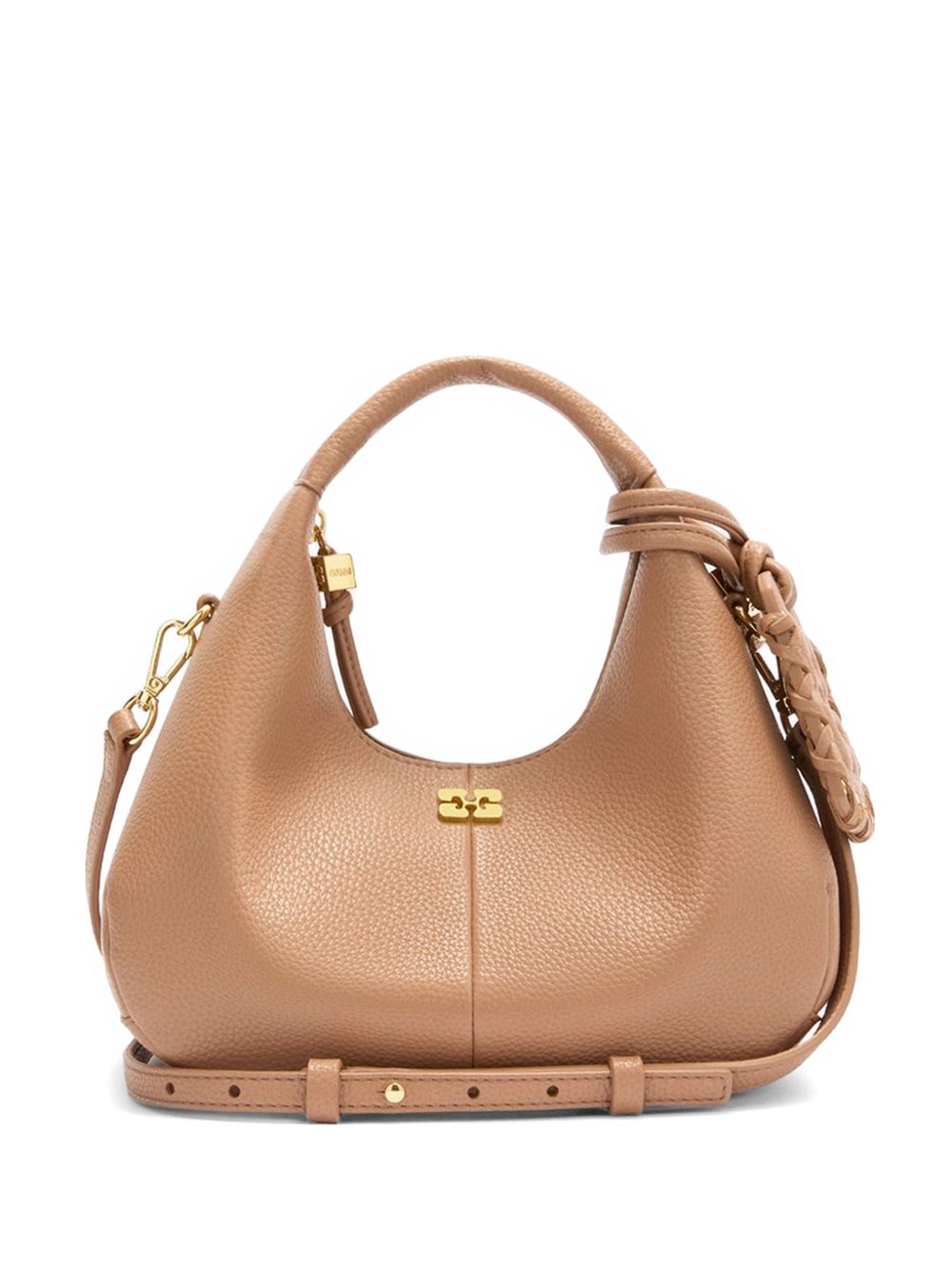 GANNI Borsa Hobo Mini in pelle beige con logo