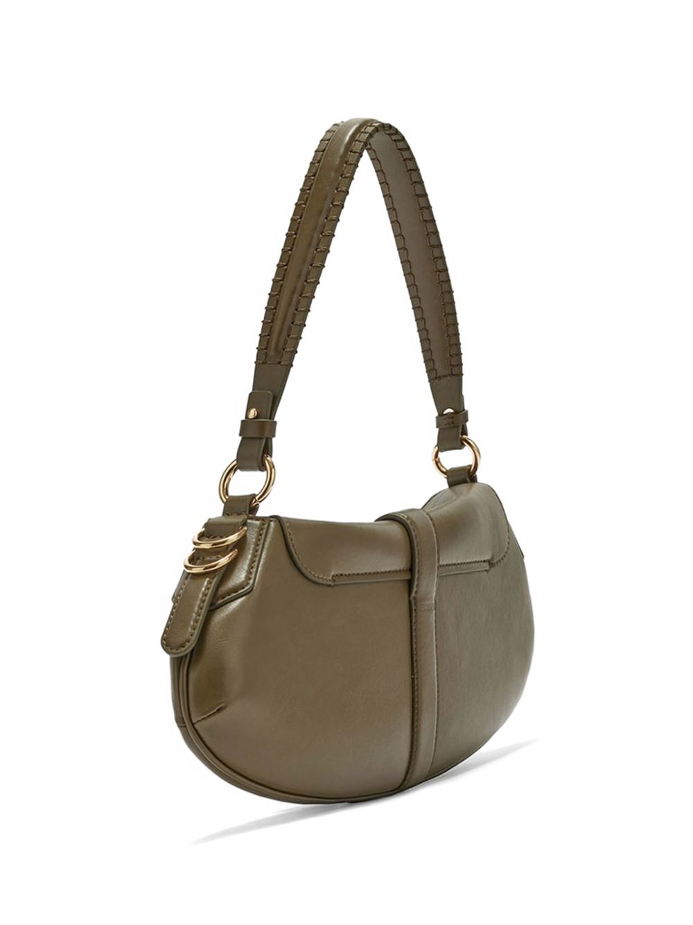 GANNI Borsa a spalla verde oliva in pelle con fibbia dorata