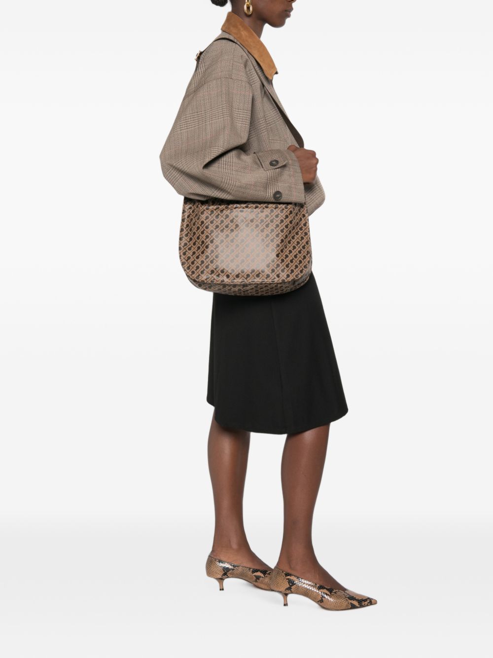 GHERARDINI Borsa Toffee a spalla beige con logo all-over