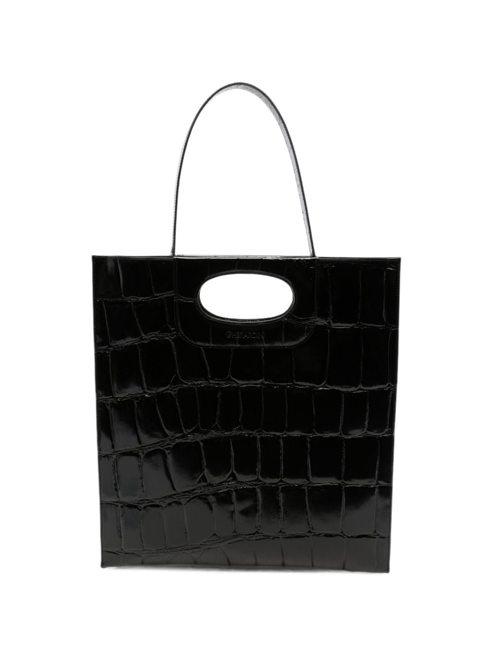 GHERARDINI Borsa Piattina Cocco nera effetto coccodrillo con logo all-over