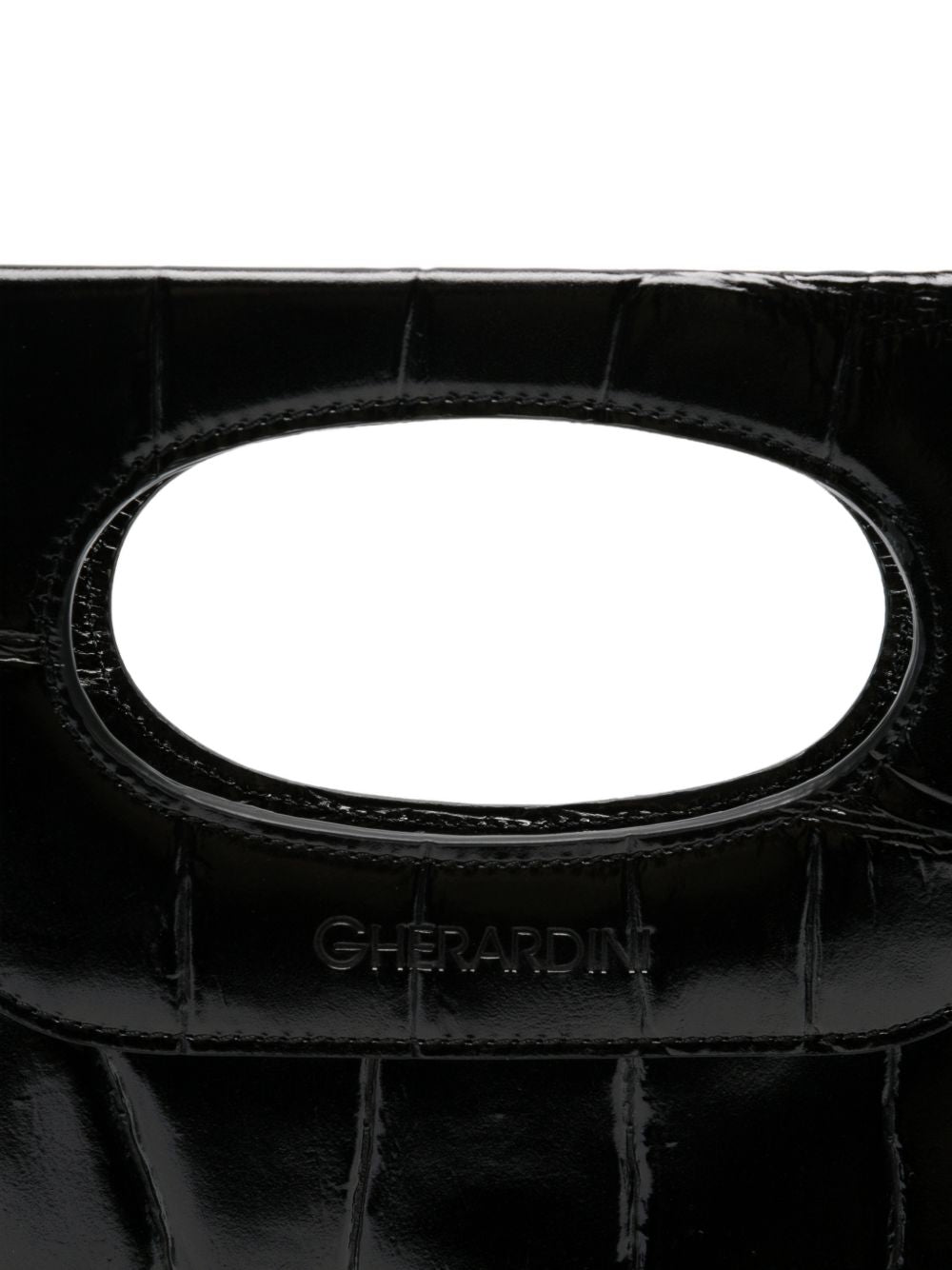 GHERARDINI Borsa Piattina Cocco nera effetto coccodrillo con logo all-over