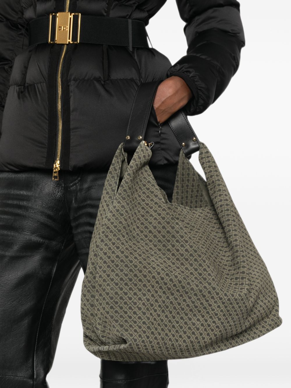 GHERARDINI Borsa Medium Green in pelle verde con logo all-over