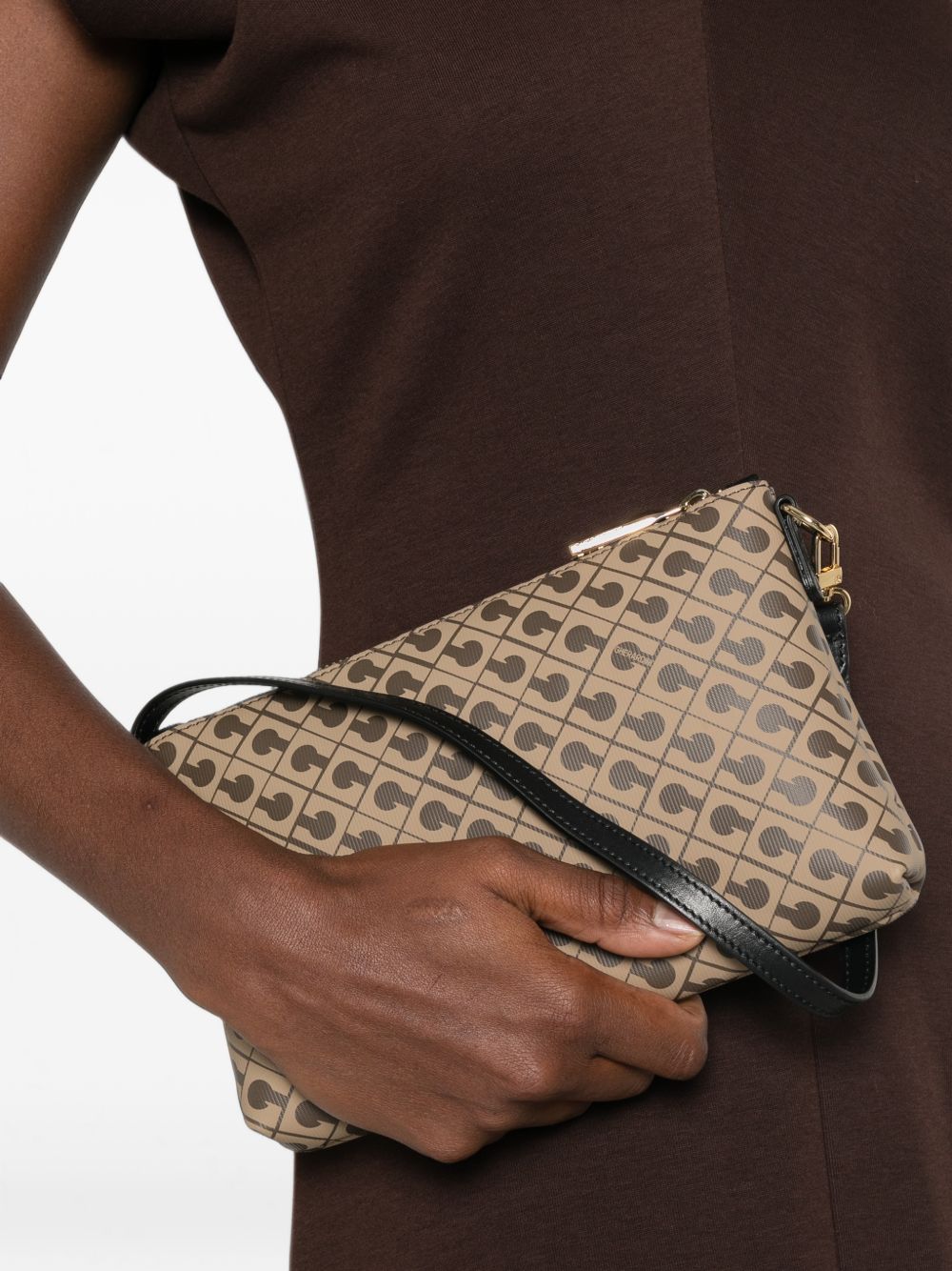 GHERARDINI Mini borsa a pochette marrone con logo all-over