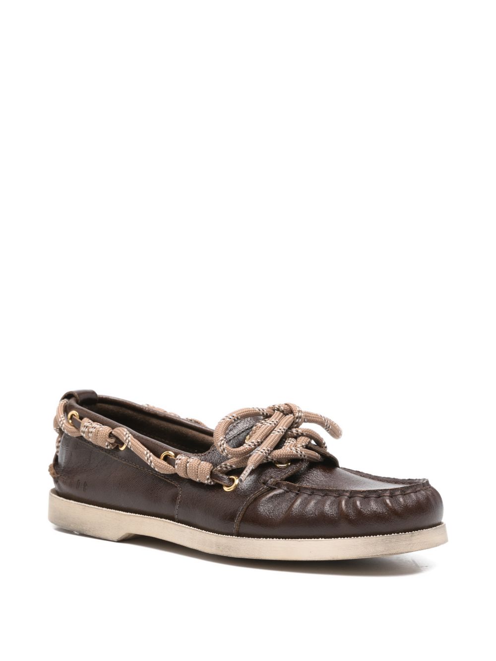 GOLDEN GOOSE Mocassini marroni in pelle con laccio in corda beige