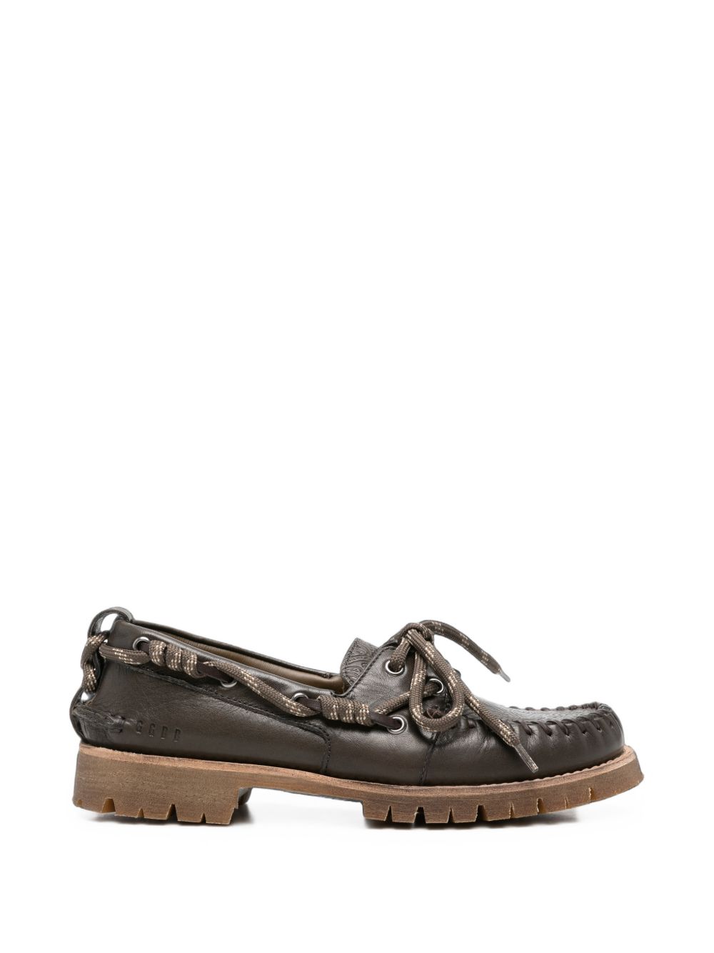 GOLDEN GOOSE Mocassini verdi in pelle con laccio in corda beige