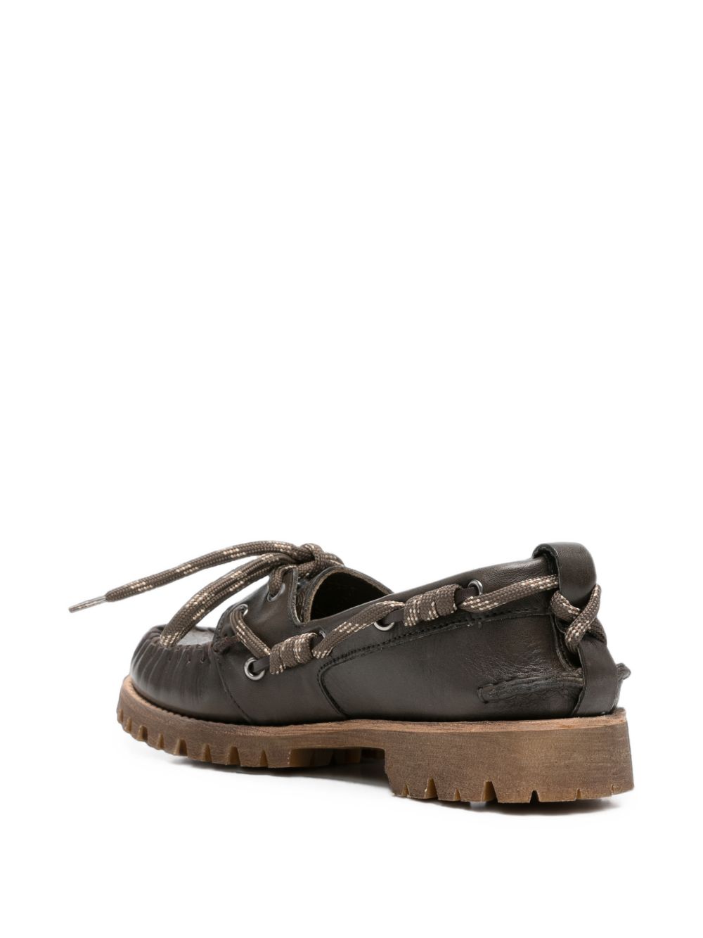 GOLDEN GOOSE Mocassini verdi in pelle con laccio in corda beige