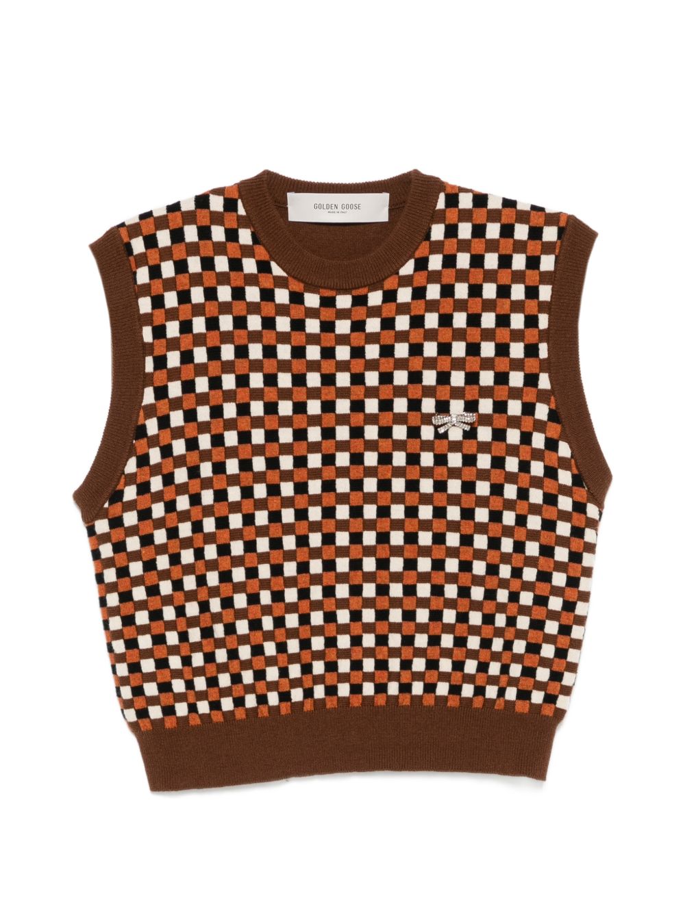 GOLDEN GOOSE Gilet in maglia marrone a quadretti in lana