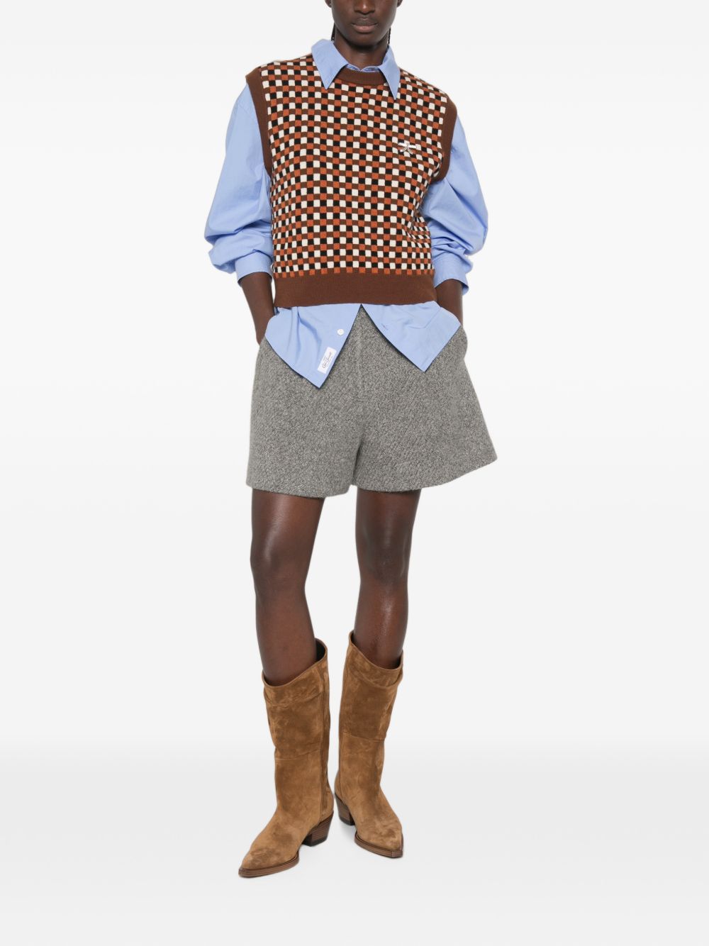 GOLDEN GOOSE Gilet in maglia marrone a quadretti in lana