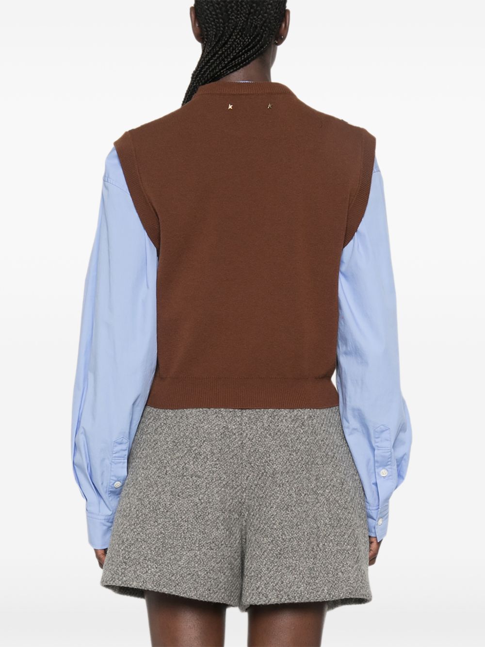 GOLDEN GOOSE Gilet in maglia marrone a quadretti in lana