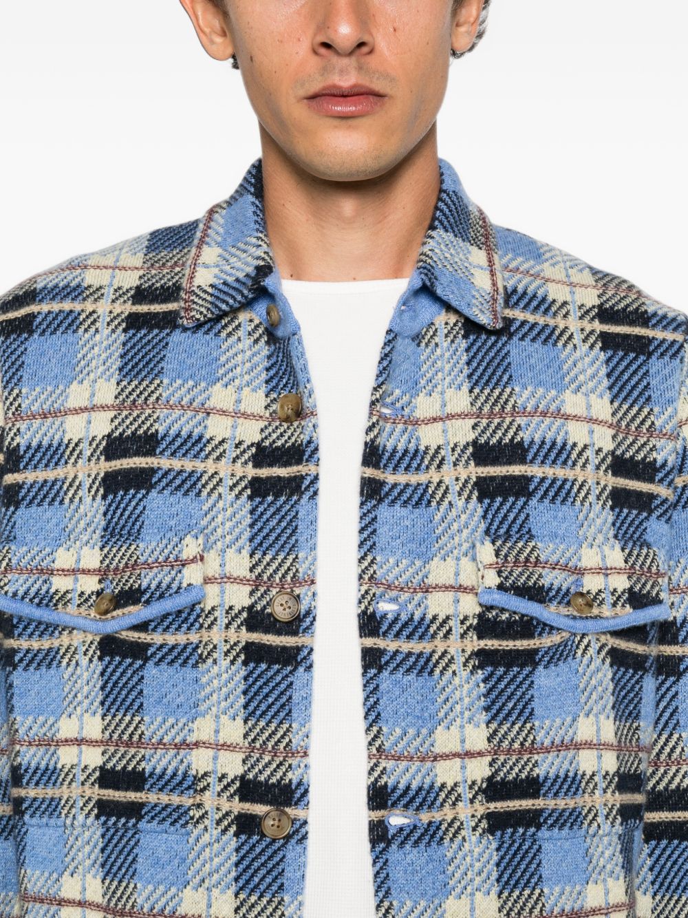 GUEST IN RESIDENCE Camicia in cashmere a quadri blu