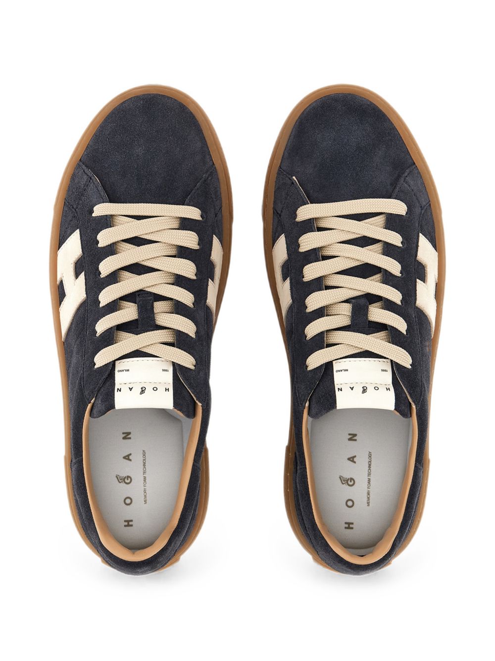 HOGAN Sneakers in suede blu con logo H beige chiaro