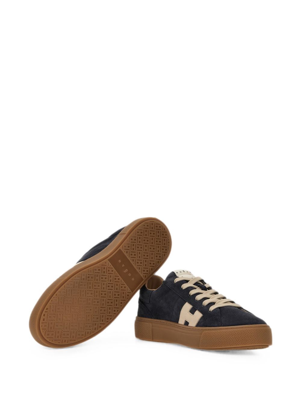 HOGAN Sneakers in suede blu con logo H beige chiaro