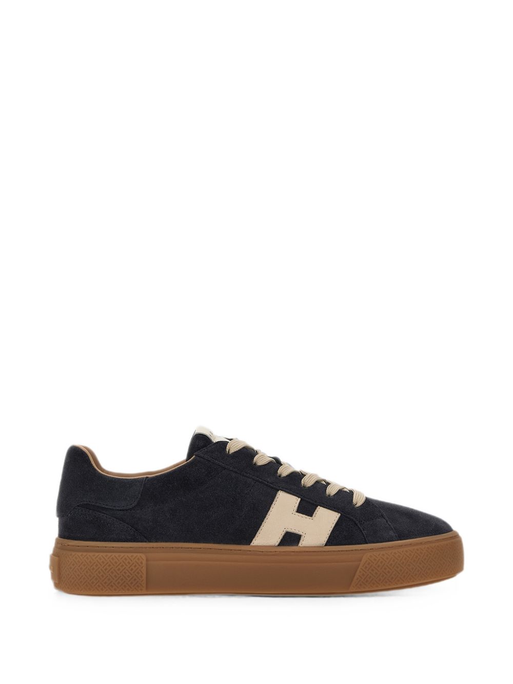 HOGAN Sneakers in suede blu con logo H beige chiaro