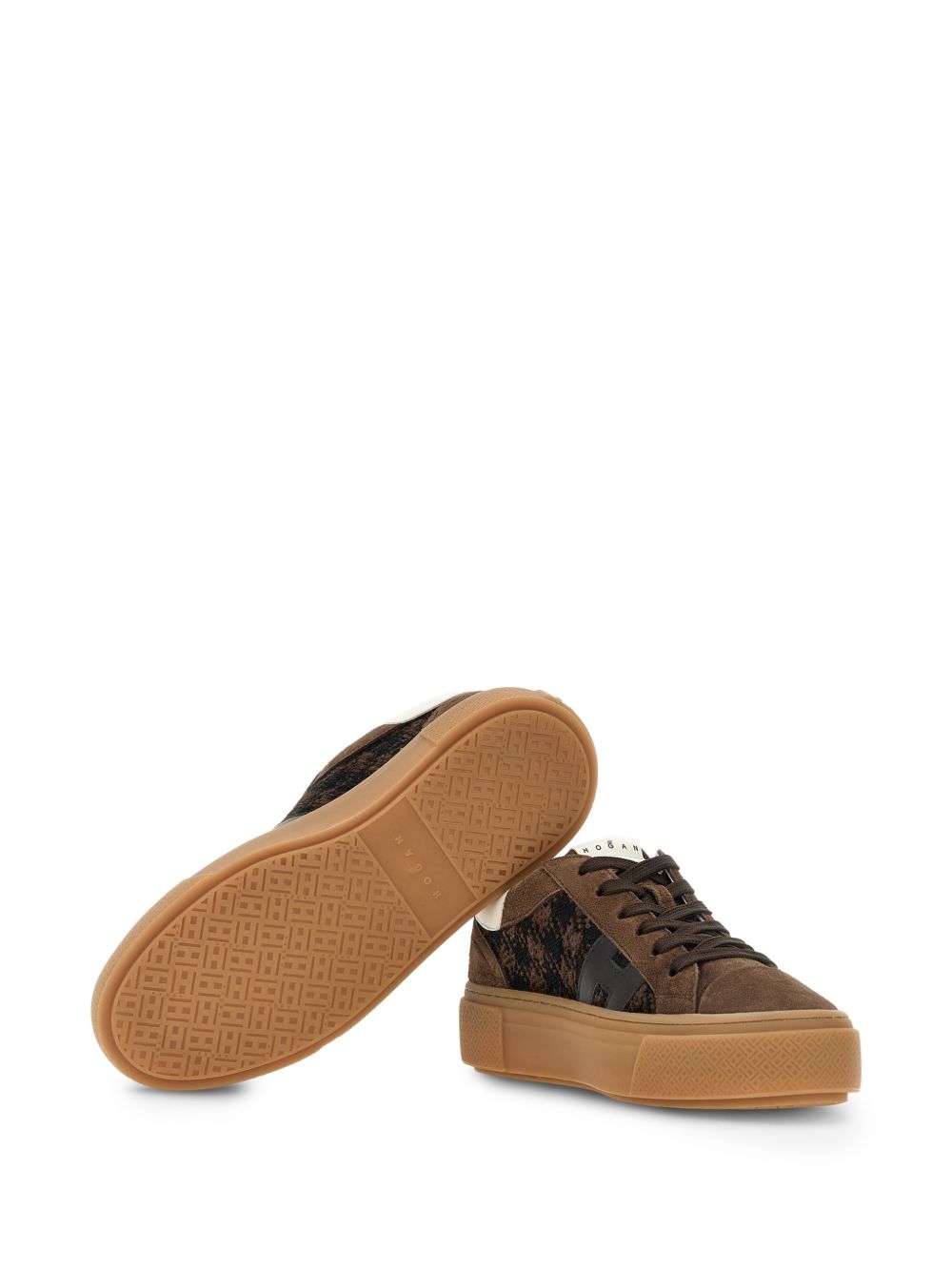 HOGAN Sneakers marroni in suede con texture Principe di Galles