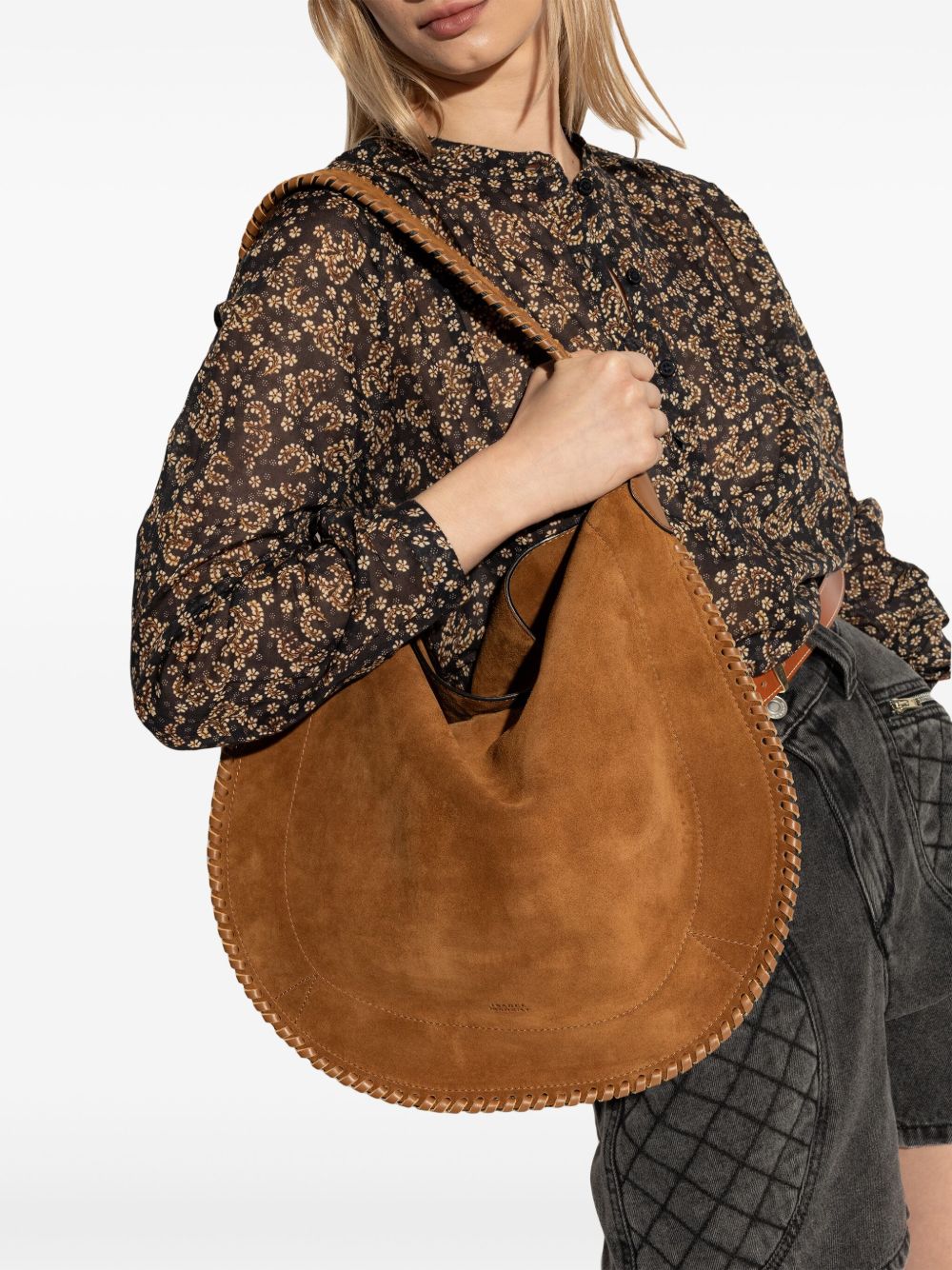 ISABEL MARANT Borsa Oskan Hobo Soft in pelle di vitello scamosciata intrecciata