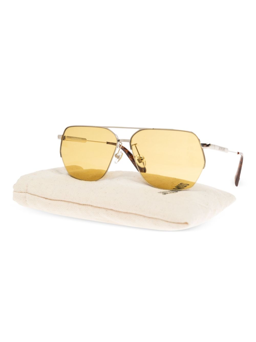JACQUEMUS Occhiali da sole aviator argento e giallo con design contemporaneo
