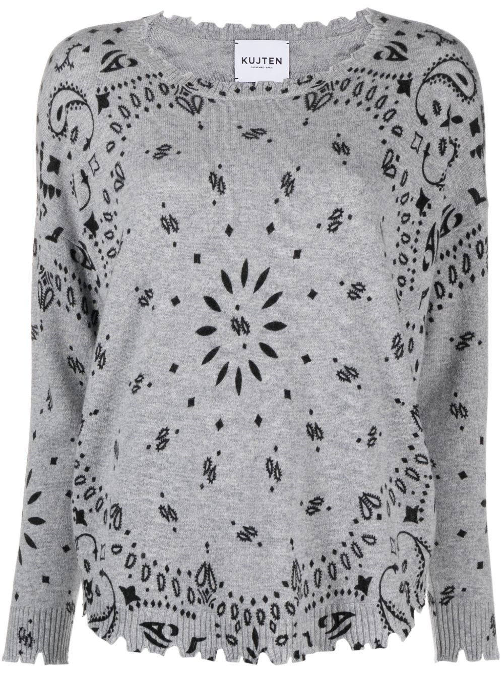 KUJTEN Maglia Mela Bandana in puro cashmere grigio chiné