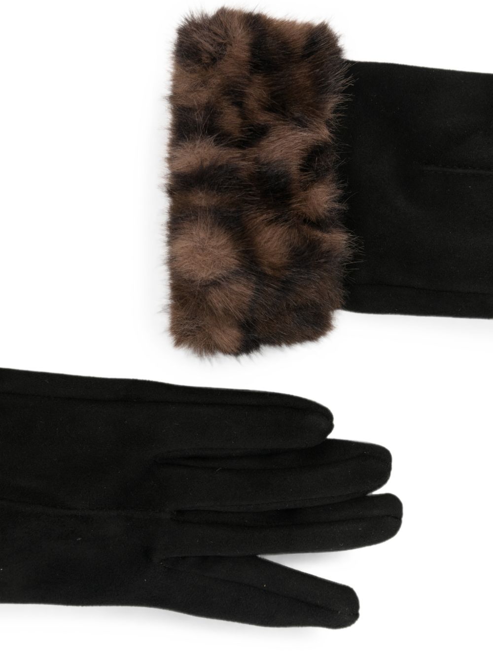 LIUJO Guanti neri con logo e fur leopardato