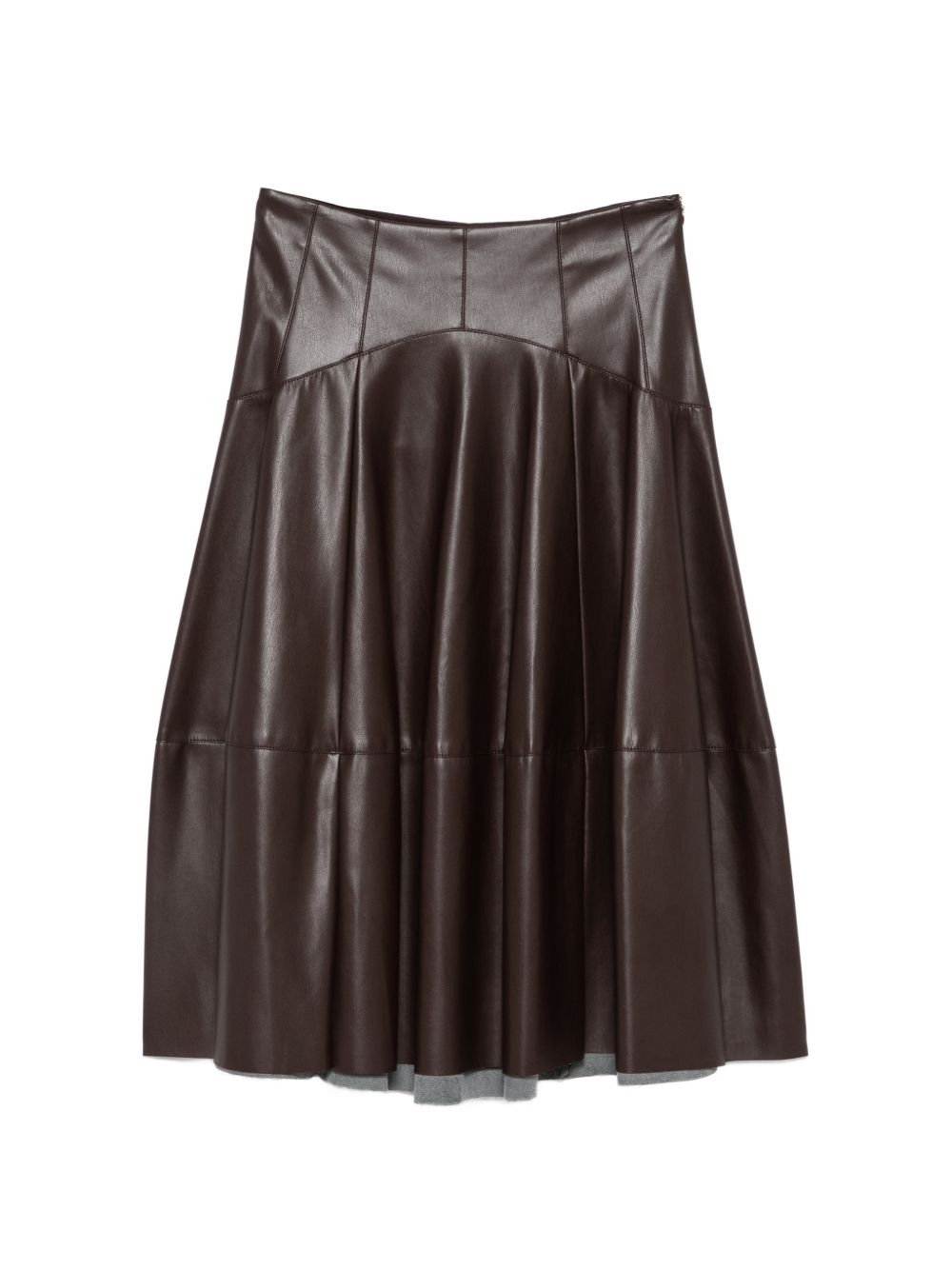 LIUJO Gonna midi a pieghe morbide in ecopelle marrone