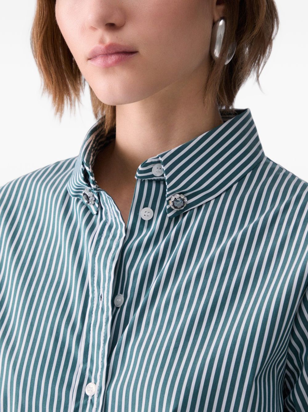 LIUJO Camicia a righe verde e bianca in cotone