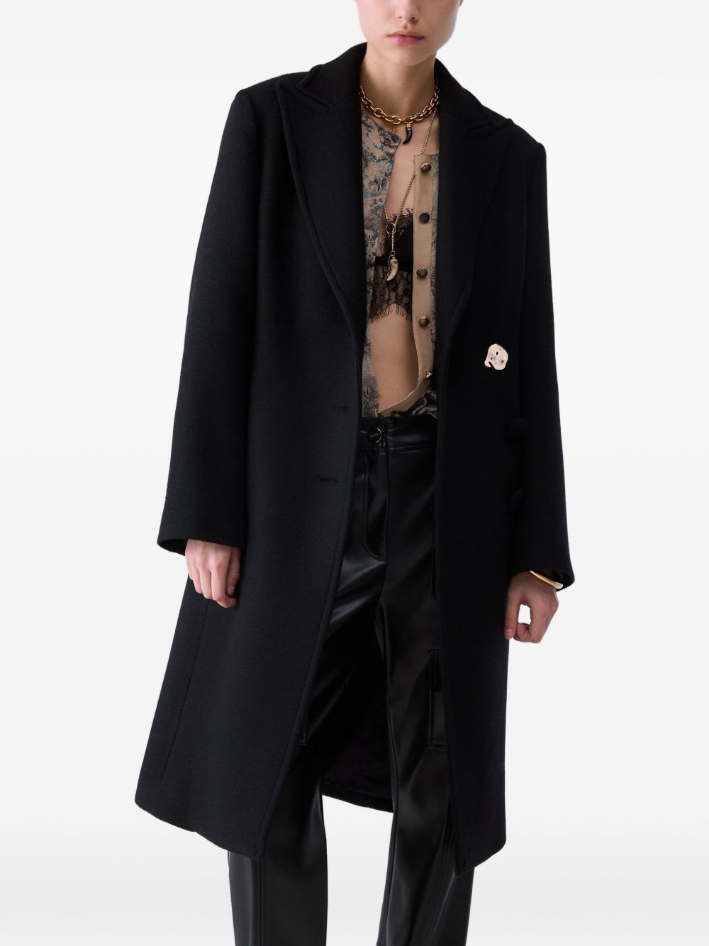 LIUJO Cappotto lungo nero in lana con monobottone dorato