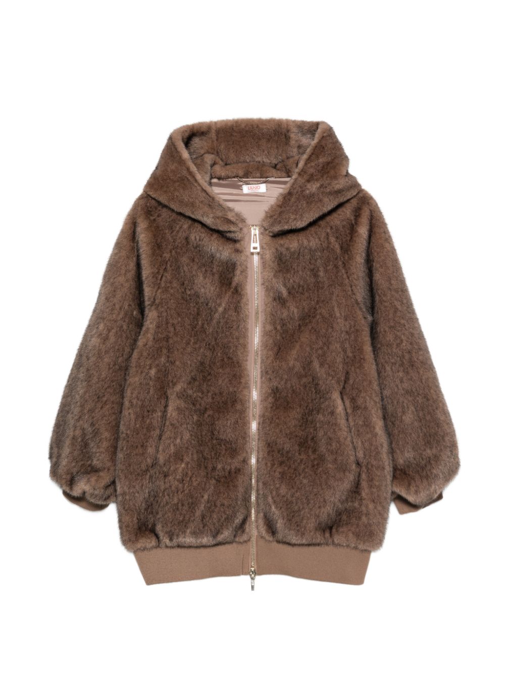 LIUJO Ecopelliccia marrone oversize con cappuccio