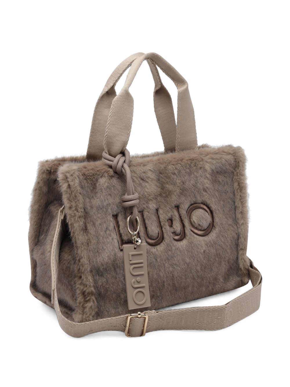 LIUJO Borsa tote a mano in ecopelliccia beige scuro tortora
