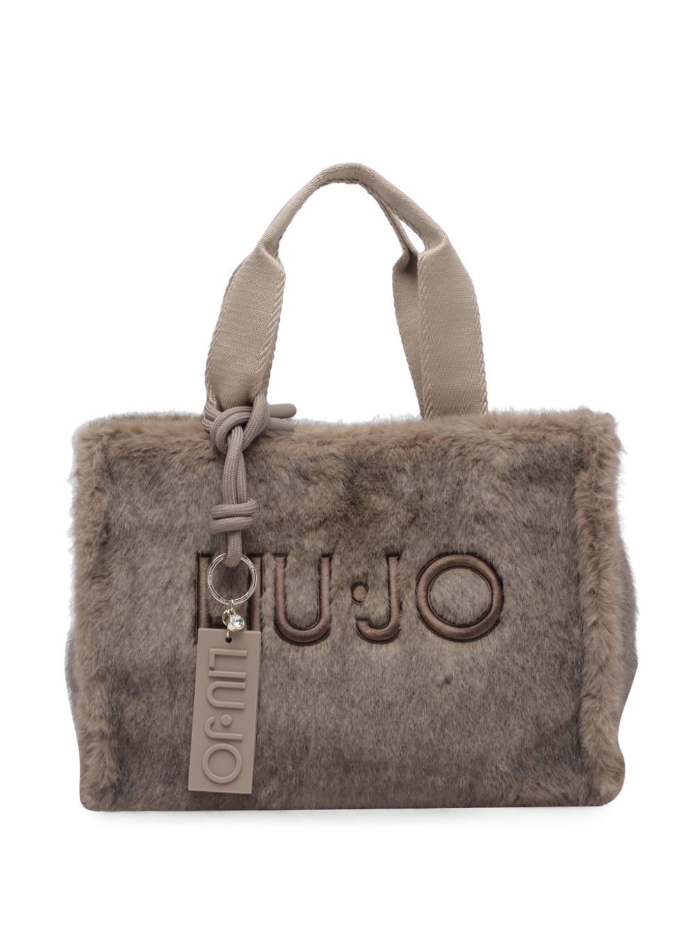 LIUJO Borsa tote a mano in ecopelliccia beige scuro tortora