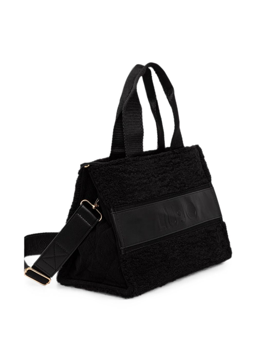 LIUJO Borsa tote a mano nera con texture fur