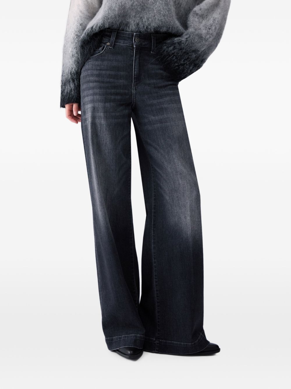 LIUJO Jeans neri wide leg con effetto wash
