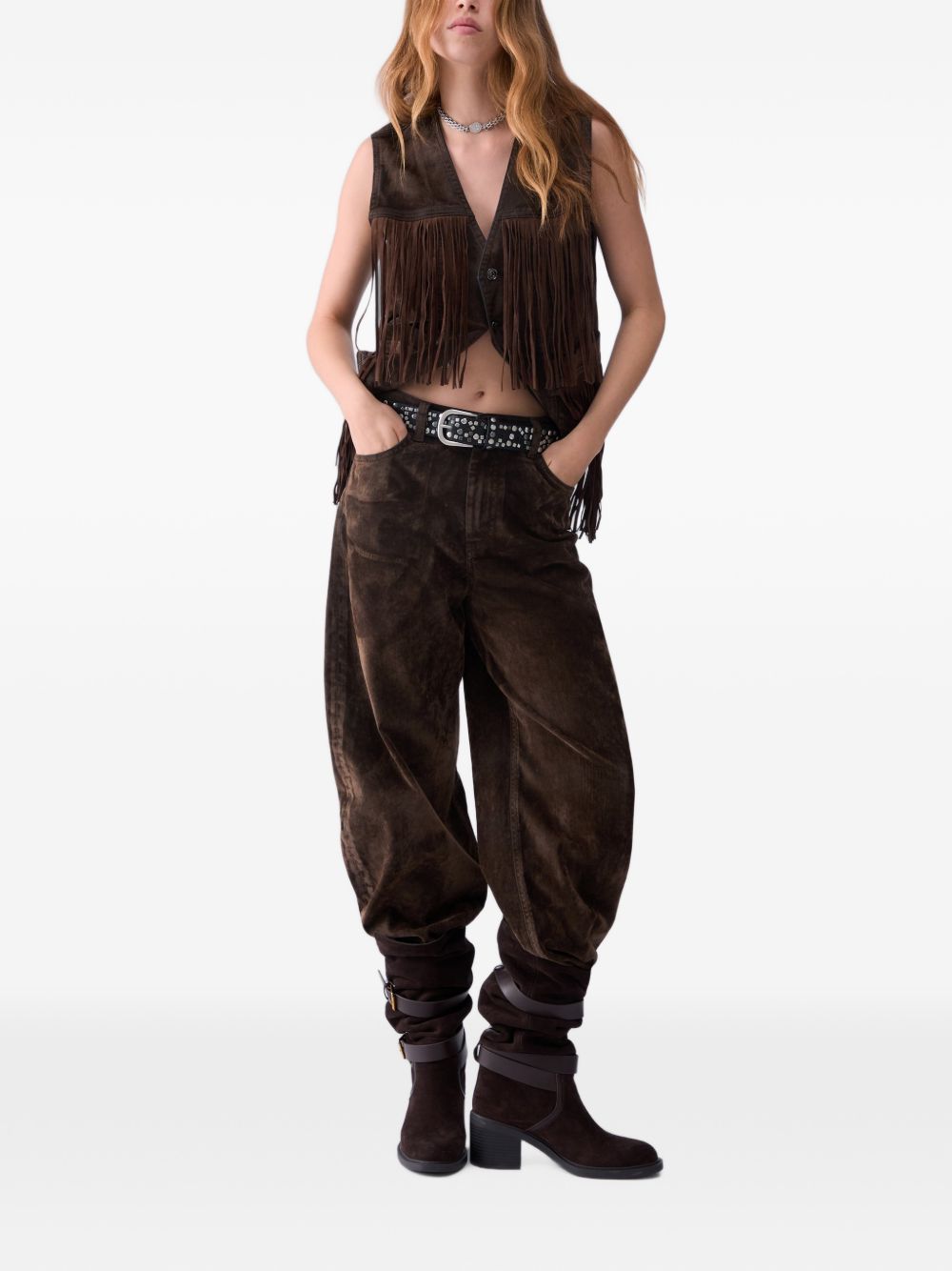 LIUJO Pantaloni barrel marroni in suede