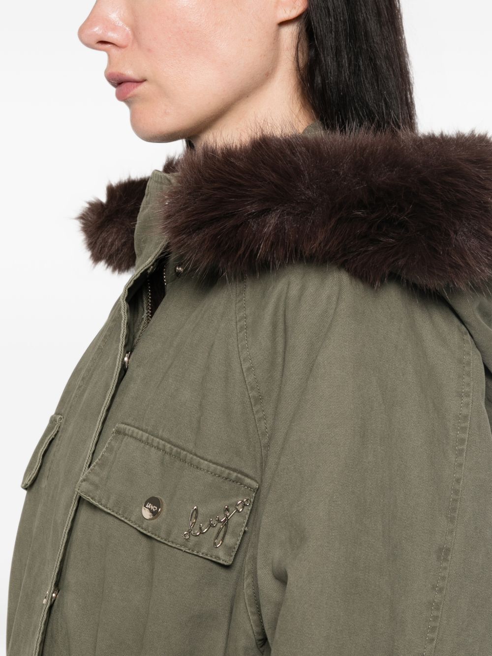LIUJO Parka verde oliva con tasche e cappuccio