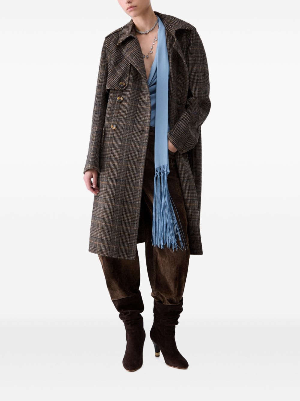 LIUJO Cappotto in lana tartan con silhouette avvitata e cintura in vita