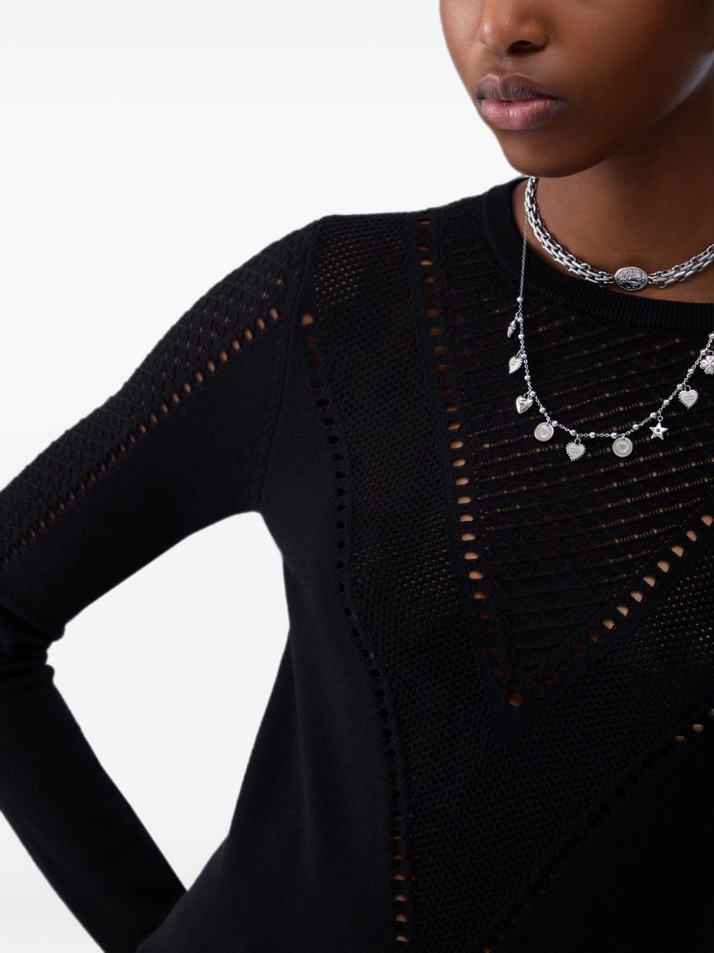 LIUJO Maglia nera girocollo effetto crochet