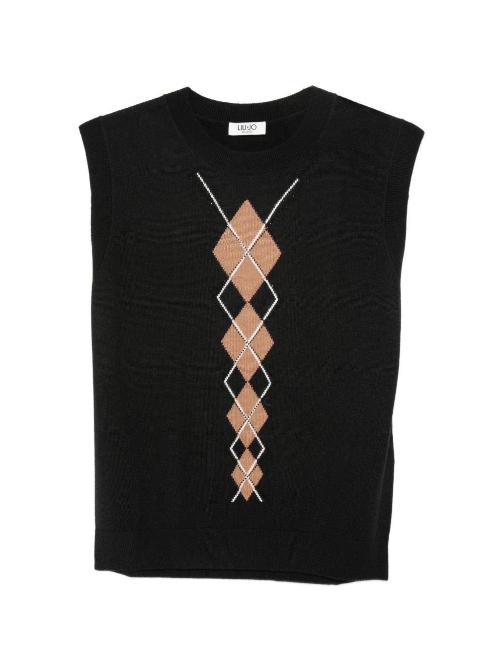 LIUJO Maglia nera senza maniche con scollo a V e motivo a rombi